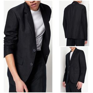 Armani Exchange Mens Black Two Button Modern-fit Stretch Casual Blazer Jacket 42